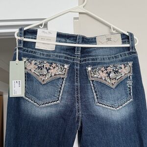 Miss Me Women's Dark Blue Boot Cut Jeans with Floral Embroidery